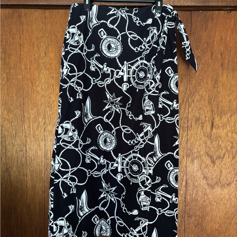 Talbots Black and White Nautical Wrap Around Skirt